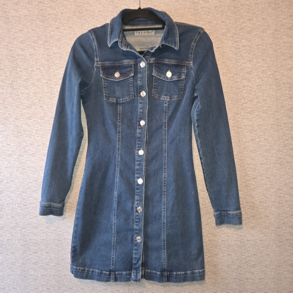 Denim & Co Shirt Dress Women's Size 8 Button-Up Long Sleeve